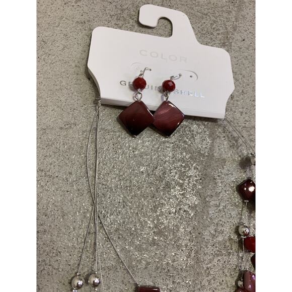 NEW Color Beautiful Necklace & Earning Set With Red Genuine Shells Jewelry Set - Picture 3 of 6